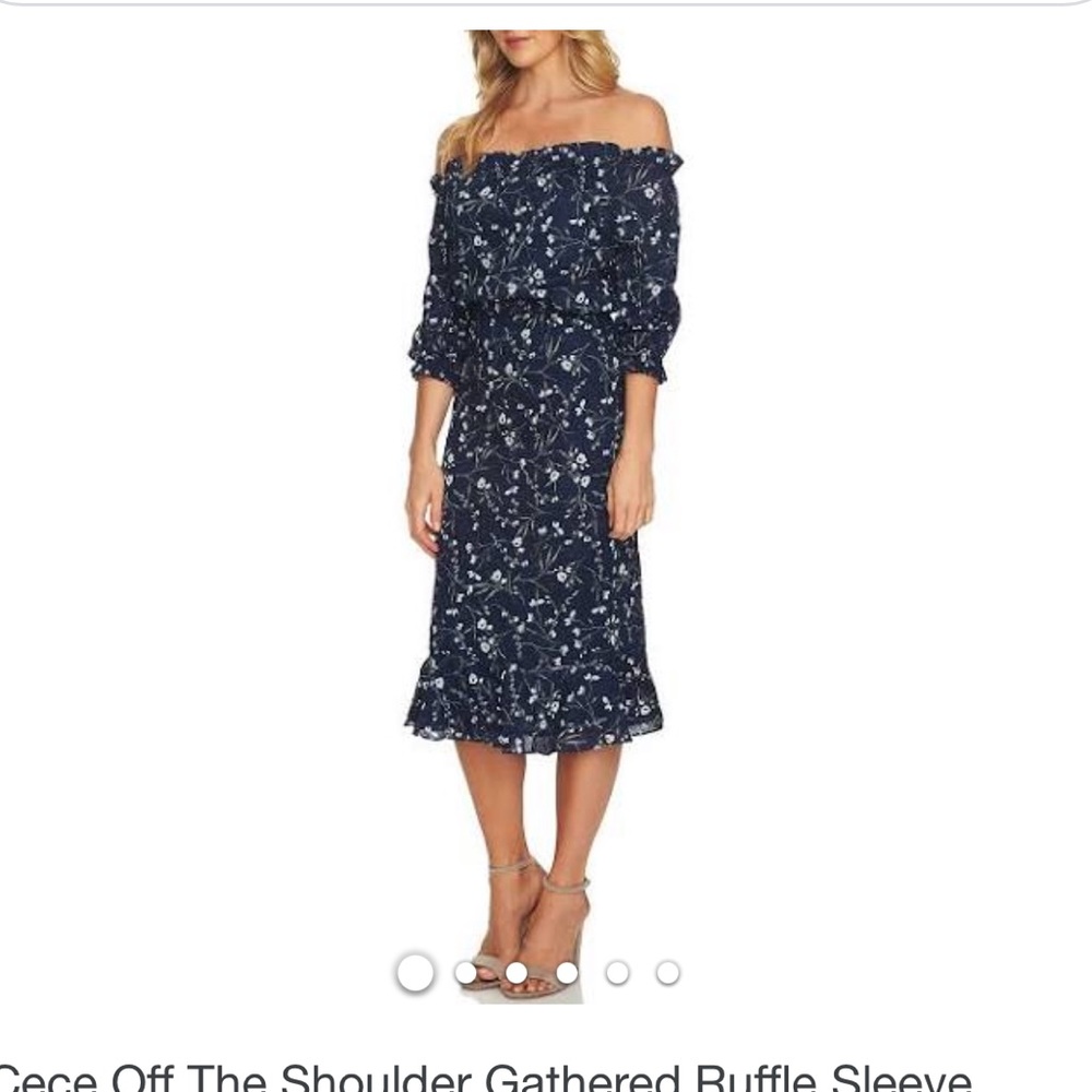 Cece Off Shoulder Ruffle Sleeve Floral Midi Dress